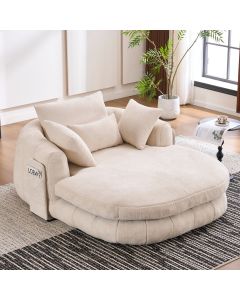 Oversized Chenille Chaise Lounge with Pillows, Modern Accent Armchair