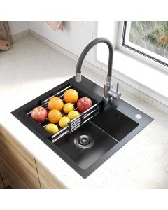 ELEGANT Black Diamond Nano 304 Steel Sink with Faucet & Basket, 500x450mm
