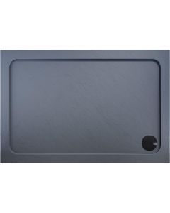ELEGANT Rectangular 1000x800x40mm Grey Stone Tray for Shower Enclosure Cubicle With Waste Trap
