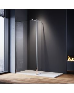 ELEGANT 900mm 8mm Easy Clean Nano Glass Shower Panel + 300mm Flipper/Return Panel
