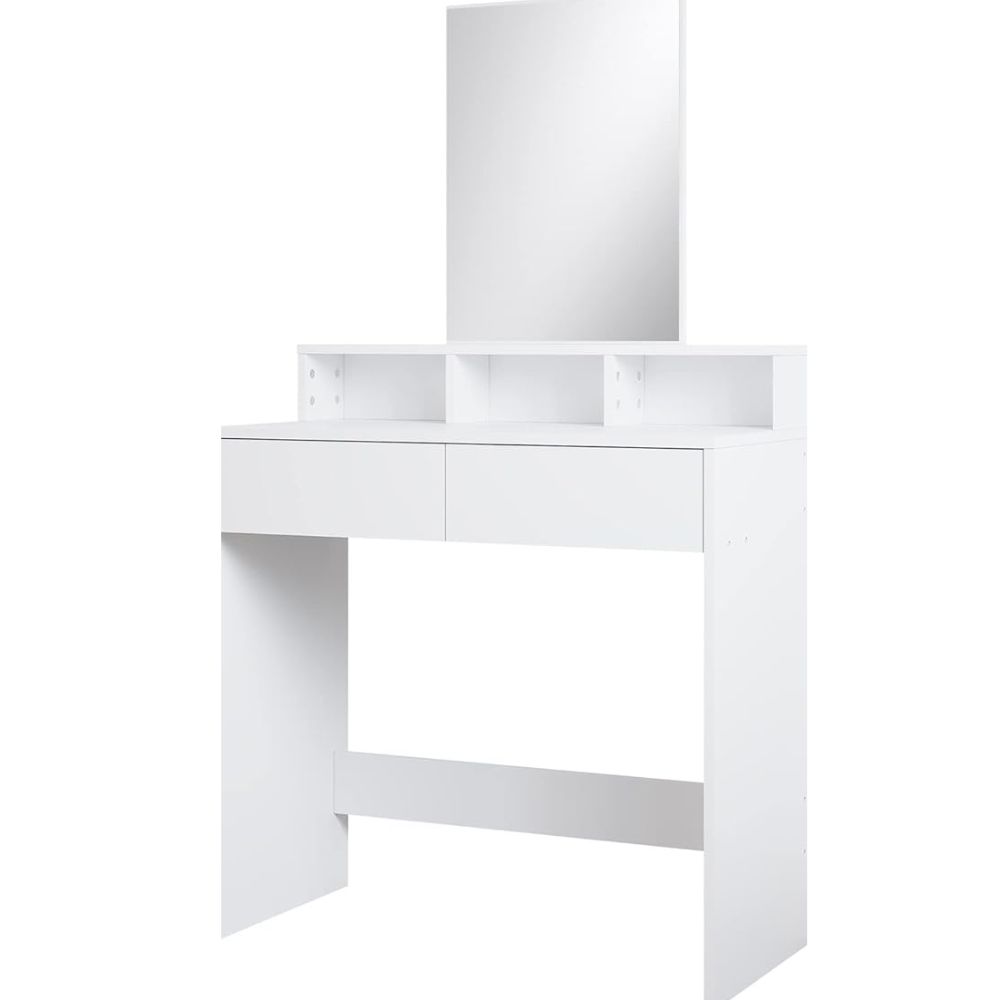 ELEGANT Dressing Table White Makeup Table with 3 Open Compartments and 2 Drawers-image-DT08-W