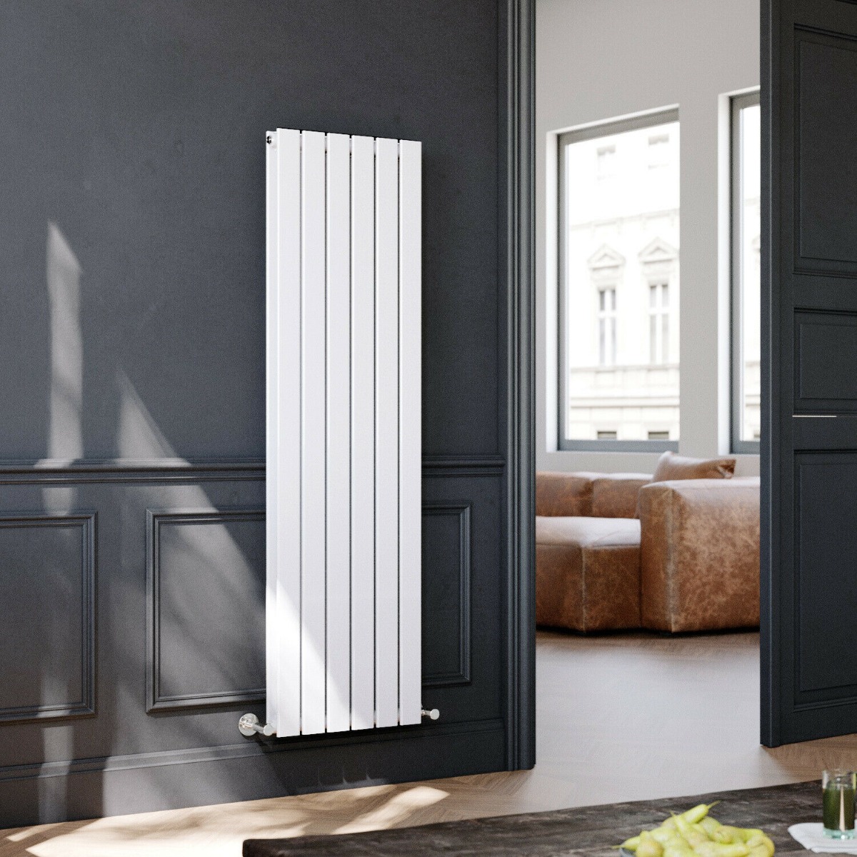 ELEGANT 1600 x452mm Vertical Column Designer Double White Flat Panel Radiator