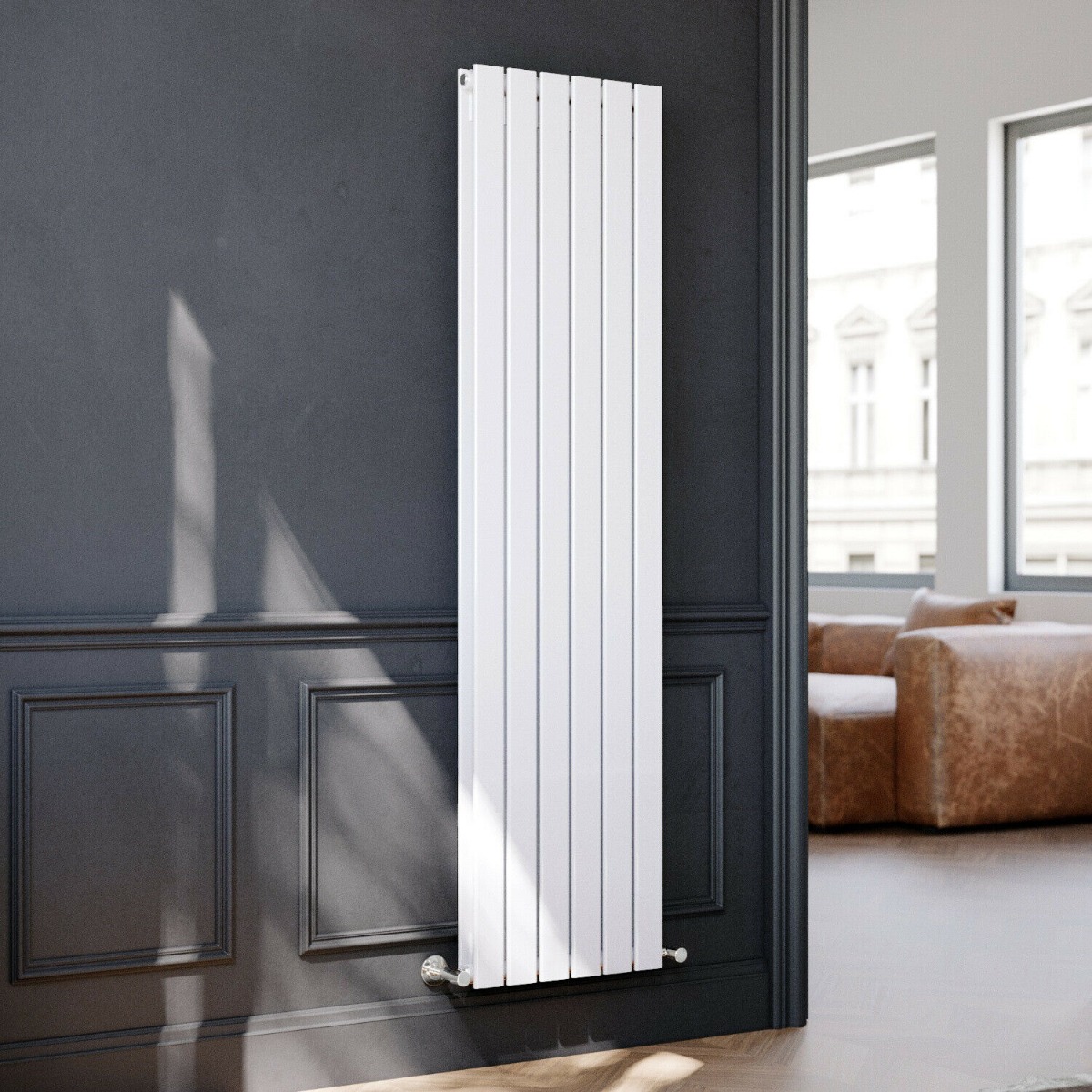 ELEGANT 1800 x452mm Vertical Column Designer Double White Flat Panel Radiator