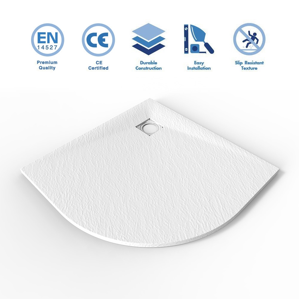 ELEGANT Slip Resistant 900x900mm Quadrant Slate Effect Shower Tray-image-QGT99+GW90