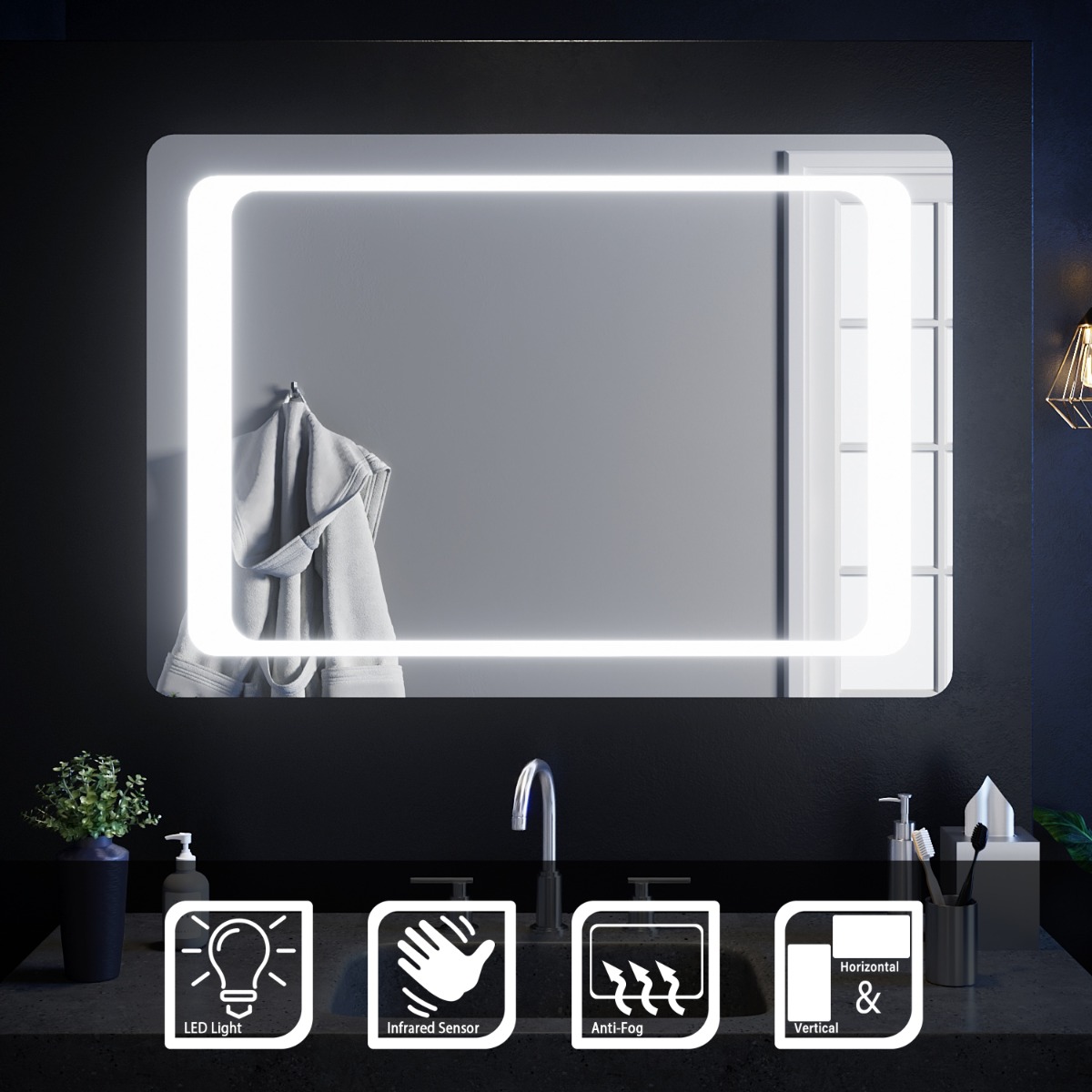 ELEGANT LED Illuminated Bathroom Mirror IP44 Demister Sensor/Button FREE NEXTDAY DEL