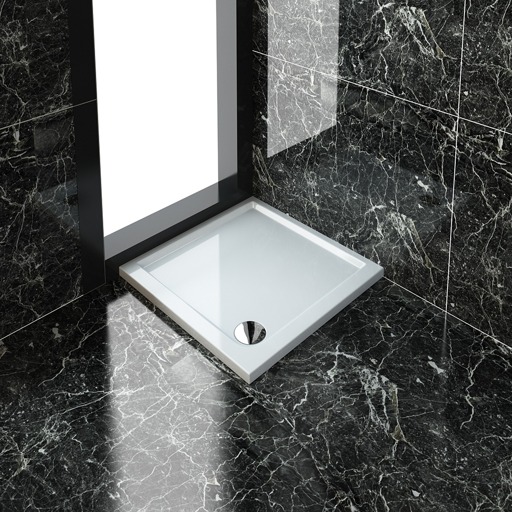 ELEGANT 760x760mm Ultra - Slim Low Profile Stone Resin Shower Tray + 90mm Fast Flow Waste-image-SRT76+W90