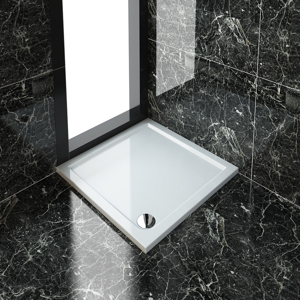 ELEGANT 900x900mm Ultra - Slim Low Profile Stone Resin Square Shower Tray + 90mm Waste-image-SRT99+W90