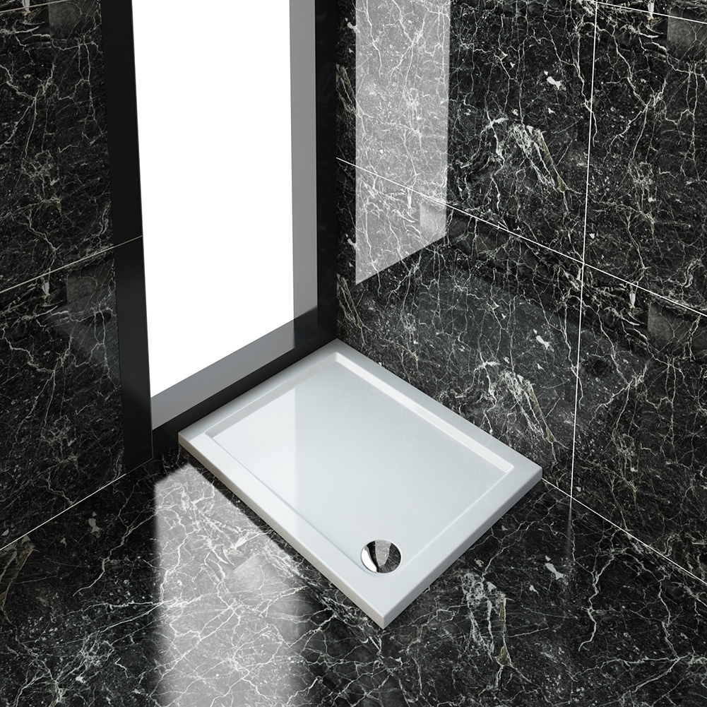 ELEGANT 900x700mm Ultra-Slim Stone Resin Rectangular Shower Tray + 90mm Waste-image-SRT9070+W90