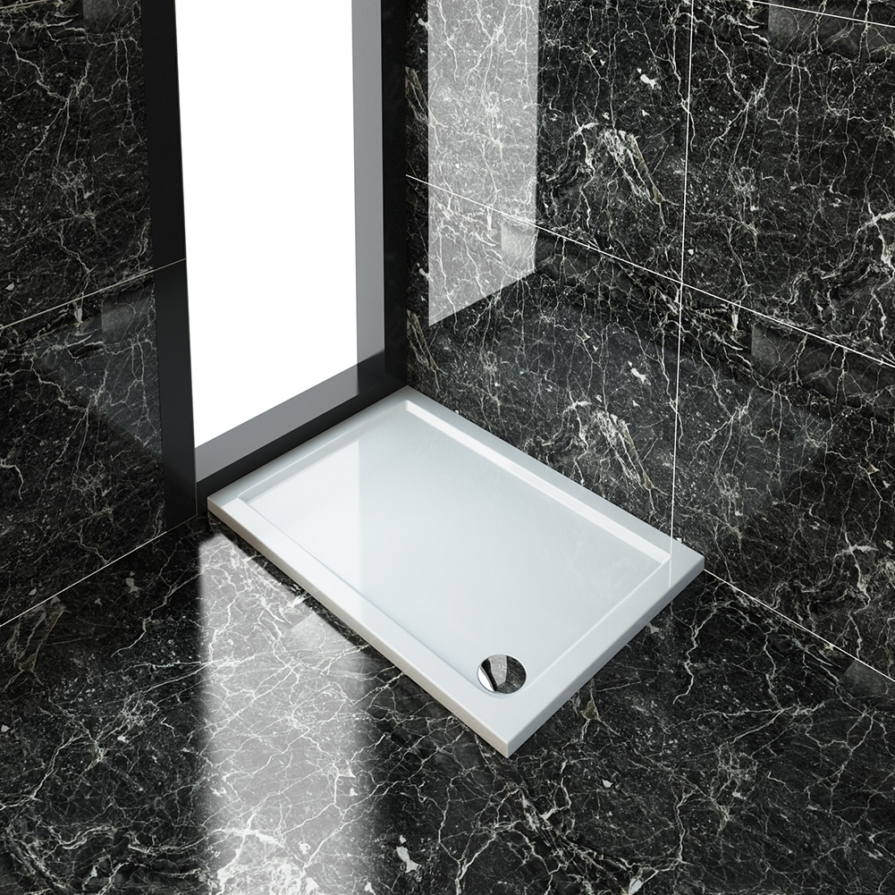 ELEGANT 1100x760mm Ultra-Slim Stone Resin Rectangle Shower Tray + 90mm Waste-image-SRT1176+W90