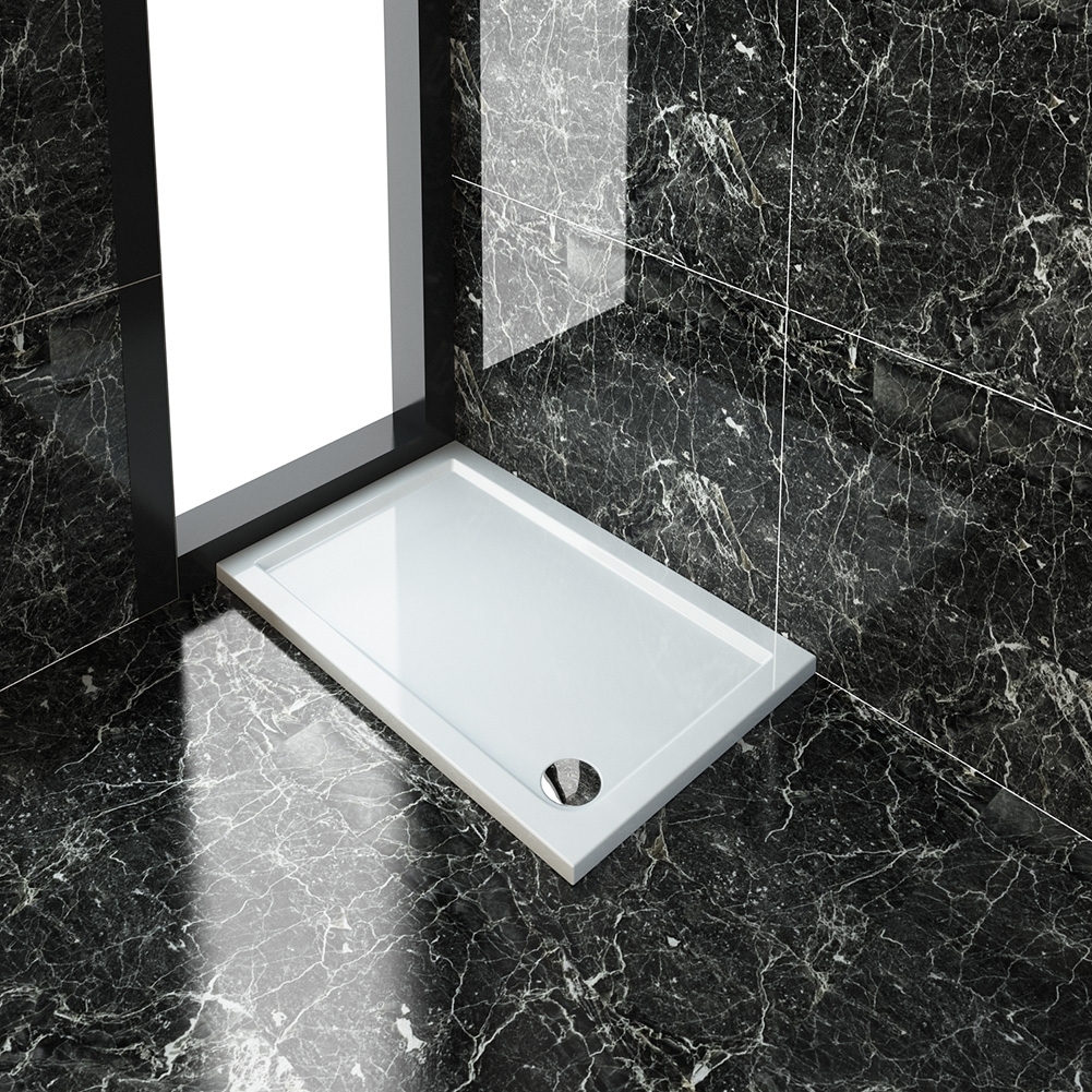 ELEGANT 1200x700x40mm Ultra-Slim Stone Resin Rectangle Shower Tray + 90mm Waste-image-SRT1270+W90