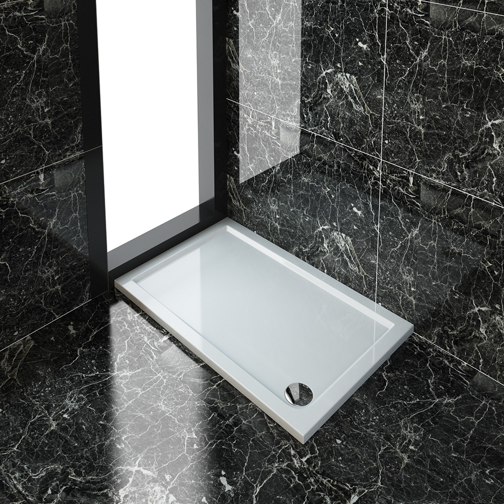ELEGANT 1200x760x40mm Ultra- Slim Stone Resin Rectangle Shower Tray + 90mm Waste-image-SRT1276+W90