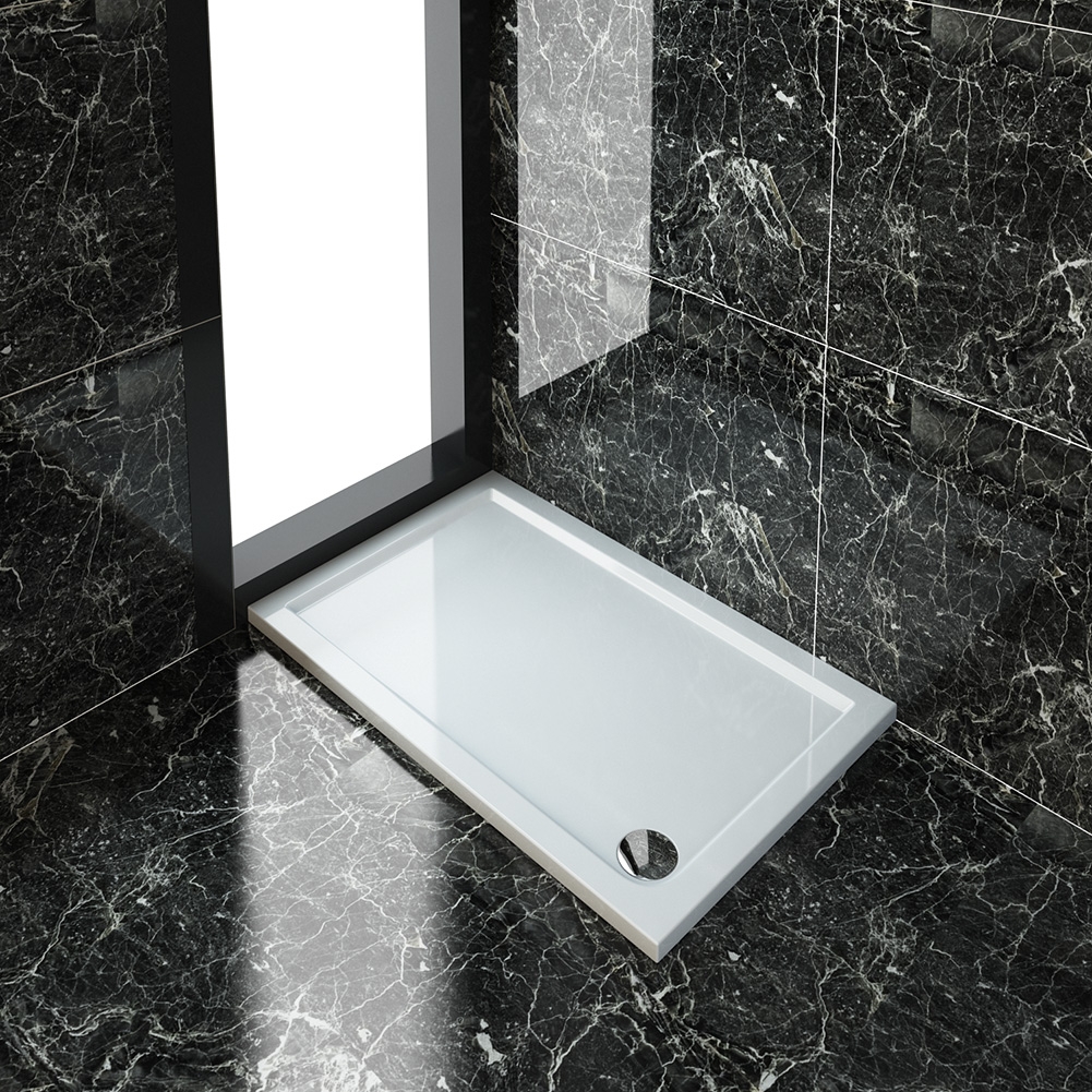ELEGANT 1200x800x40mm Ultra- Slim Stone Resin Rectangle Shower Tray + 90mm Waste-image-SRT1280+W90