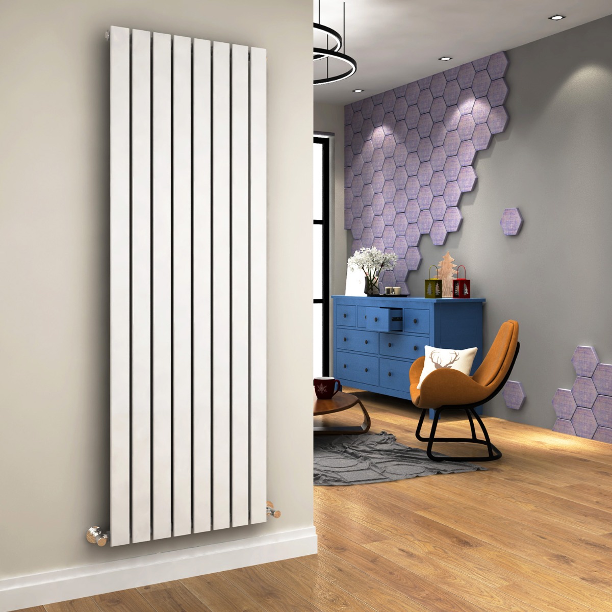 ELEGANT 1800 x 608mm Vertical Column Designer Single White Flat Panel Radiator