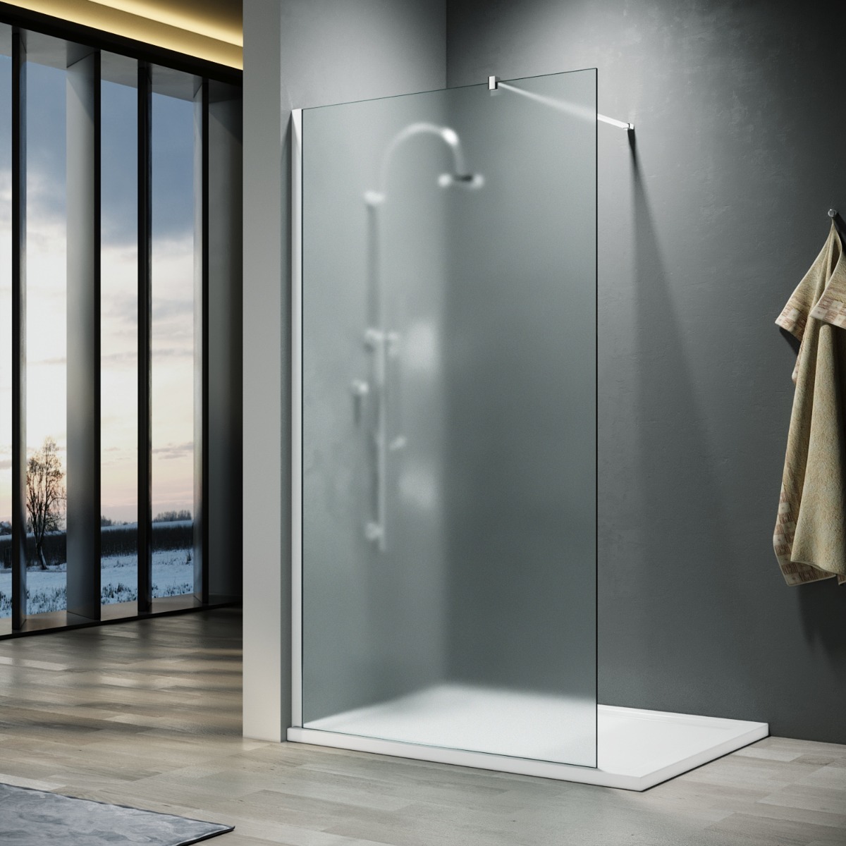 ELEGANT 900mm Walk-In Shower Panel Frosted Easy Clean Safety Glass 8mm Inside Easy Clean Nano Glass Shower Screen-image-WRG-F90+WRF-C