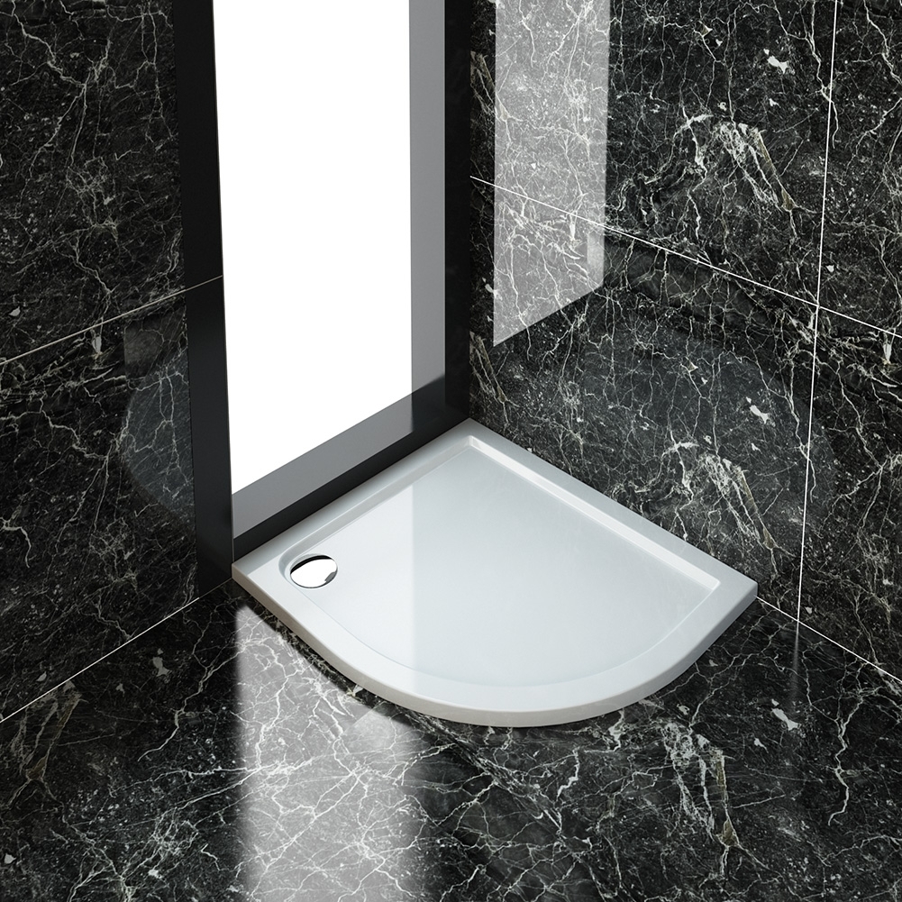 ELEGANT 900X800mm Ultra - Slim Stone Resin Offset Quadrant Right Hand Shower Tray + 90mm Waste-image-AST9080R+W90