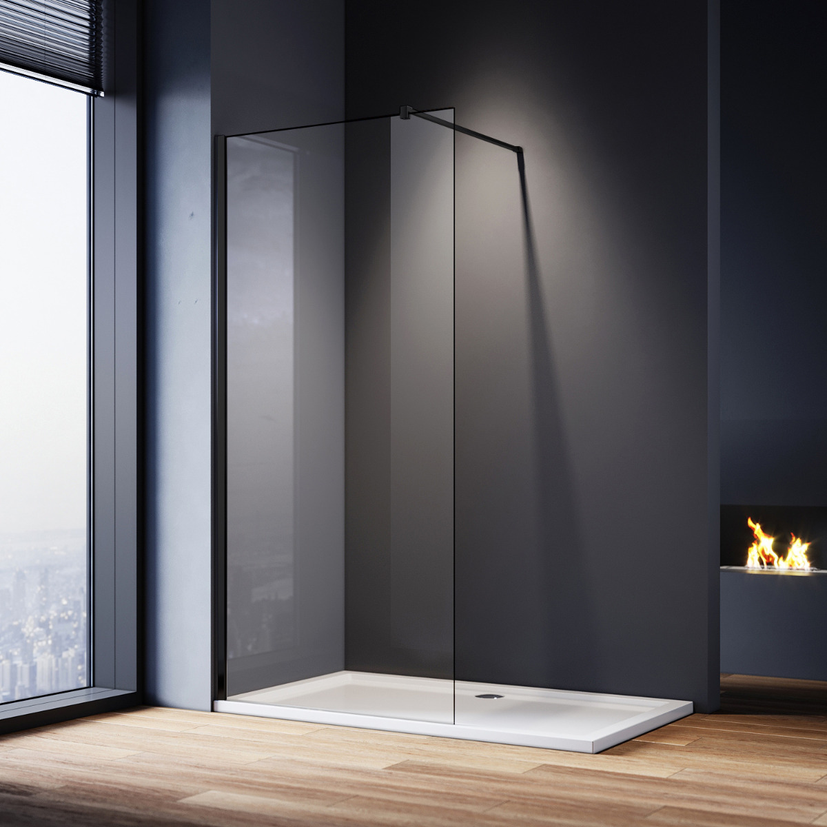 ELEGANT Black Fittings 760mm Clear Easy Clean Walk-In Shower Screen-image-WRG-T76+WRF-B