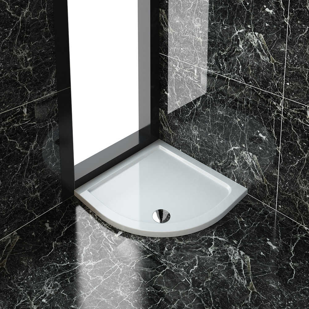 ELEGANT 800x800mm Ultra - Slim Stone Resin Quadrant Shower Tray + 90mm Waste-image-AST88+W90