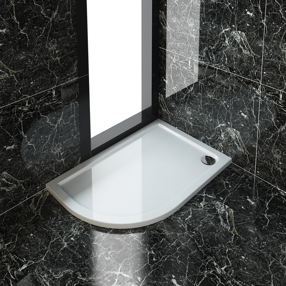 ELEGANT 1200X800mm Left Handed Ultra-Slim Offset Quadrant Shower Tray + 90mm Waste-image-AST1280L+W90