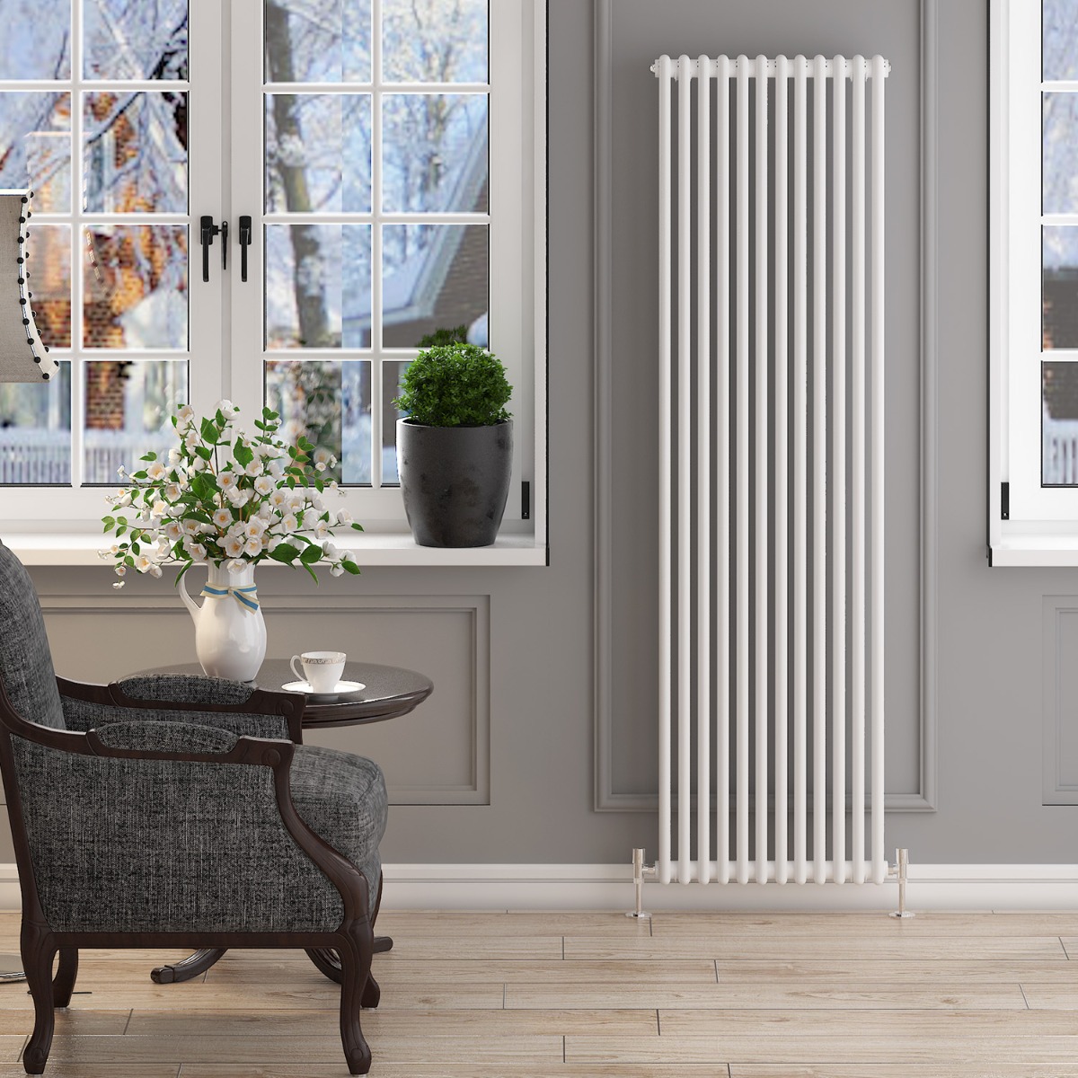ELEGANT 1800x560mm Vertical White Traditional Cast Iron Style 2 Column Radiator