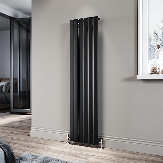 ELEGANT 1600 x 408mm Black Vertical Radiator Tall Upright Single Flat Panel Radiator