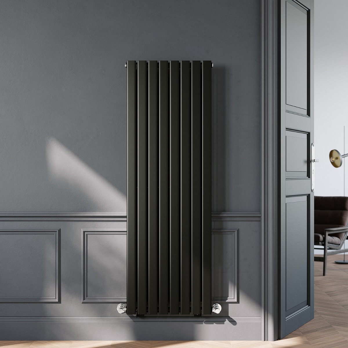 ELEGANT 1600 x 544mm Black Vertical Radiator Tall Upright Single Flat Panel Radiator
