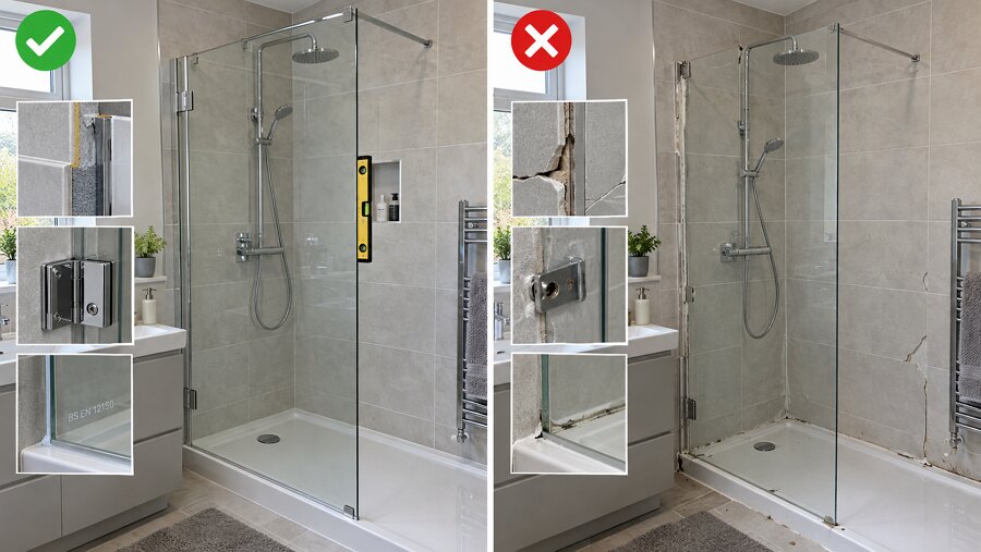 compliant vs non-compliant shower screen installation UK comparison