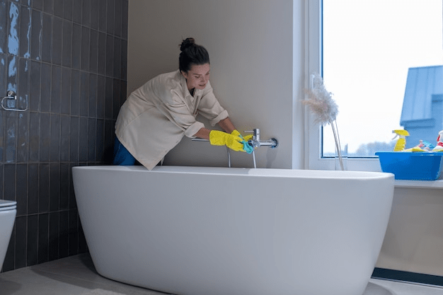 women cleaning bathtub 