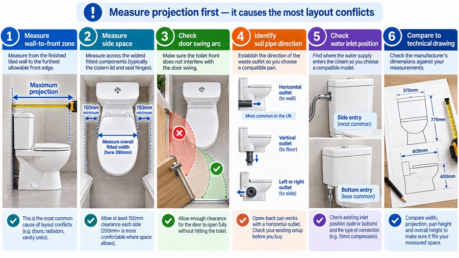 how to measure for new toilet UK projection first six step guide