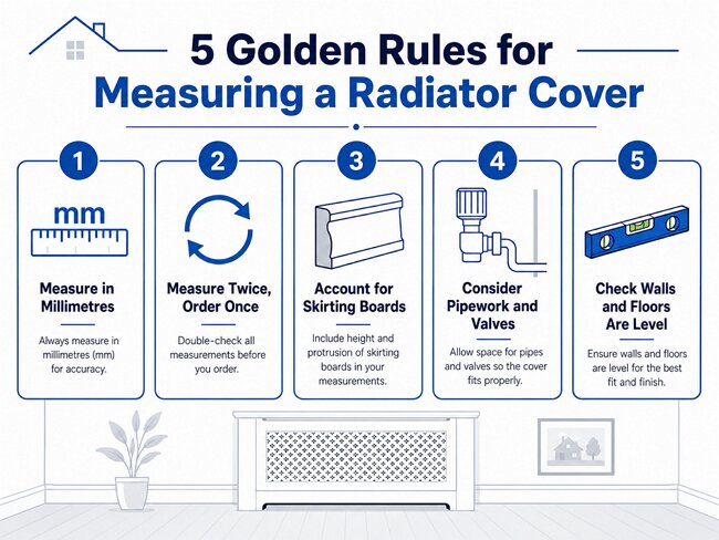 5 golden rules for radiator cover measurement - millimetres measure twice skirting boards valves and level checking