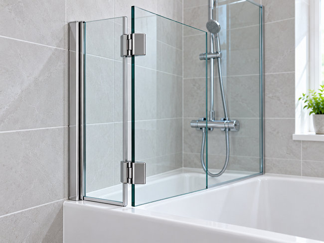 Reversible hinged bath screen that fits left or right hand for faster, error-free installation