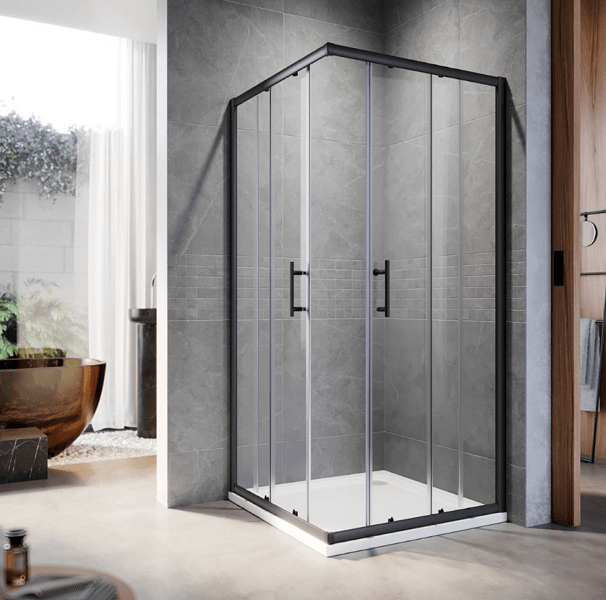 ELEGANT Black Framed Sliding Corner Entry Shower Enclosure 760 x 760mm