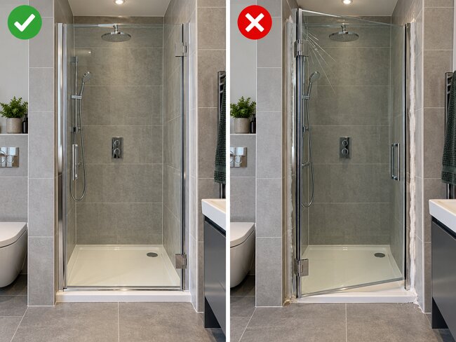 shower screen incorrect adjustment range consequences glass stress silicone gap UK