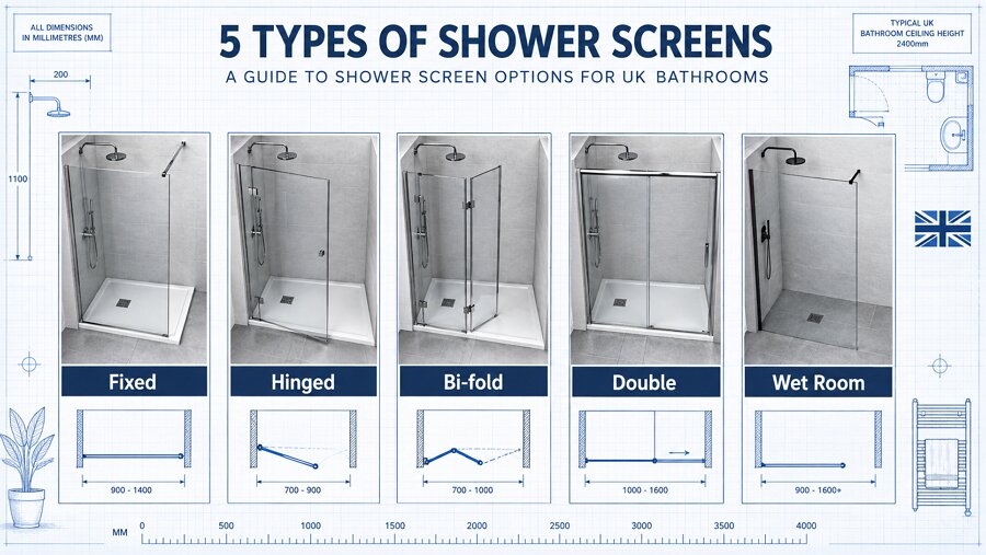 fixed hinged bifold walk-in shower glass options guide for small bathrooms