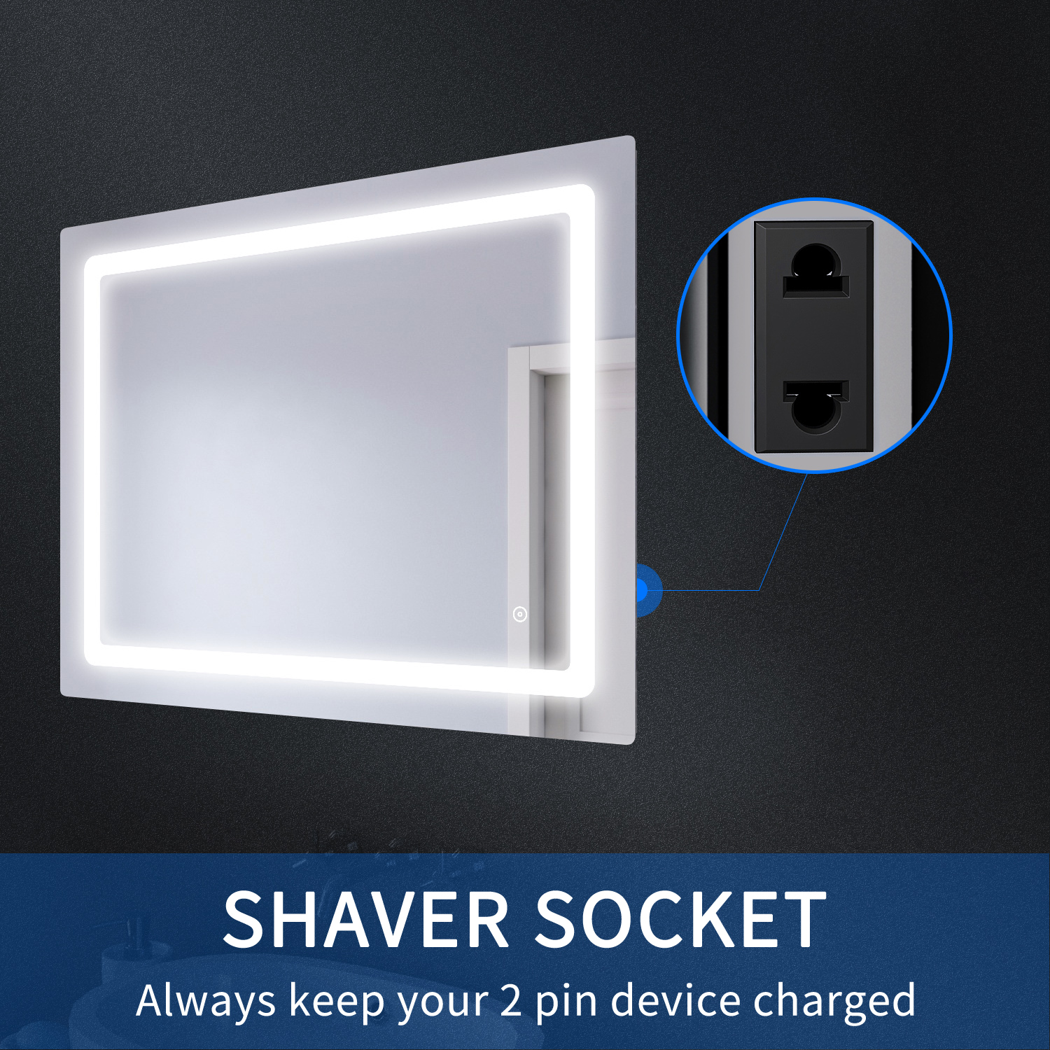 LED Bathroom Mirror With Shaving Socket